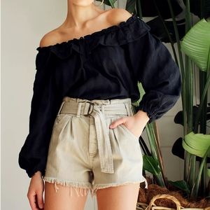Free People Khaki Belted Cut Off Shorts M NWT